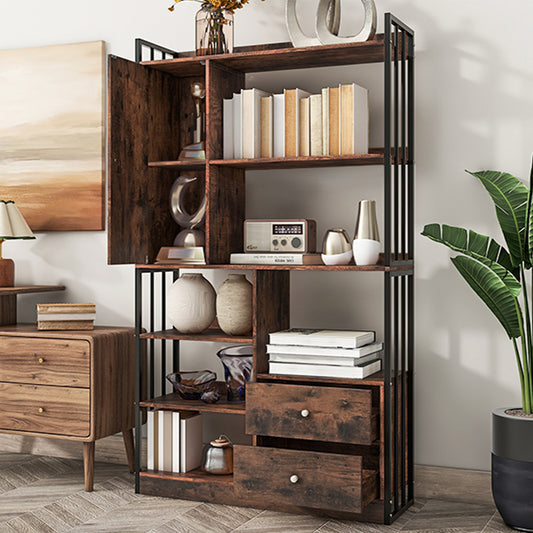 Bücherregal, 6 Regal Bücherregal mit mit Türen und  Schubladen Boden bis zur Decke Bücherregal, industrielle Bücherregal, Stahlregal, antik braun