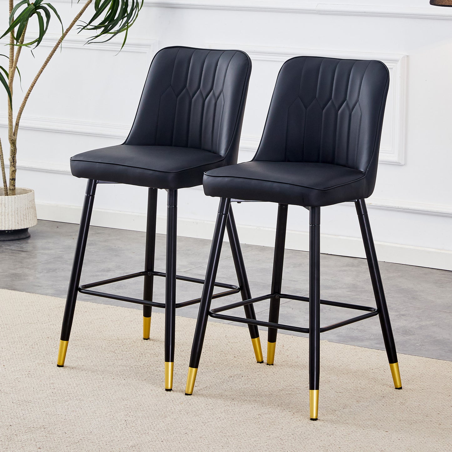 2er-Set Barhocker, 100 cm hoch, schwarzes PU-Leder mit  schwarze Metallgestell und bequemer Fußraste. In mehreren Farben erhältlich – die ideale Wahl für Ihre Hausbar.