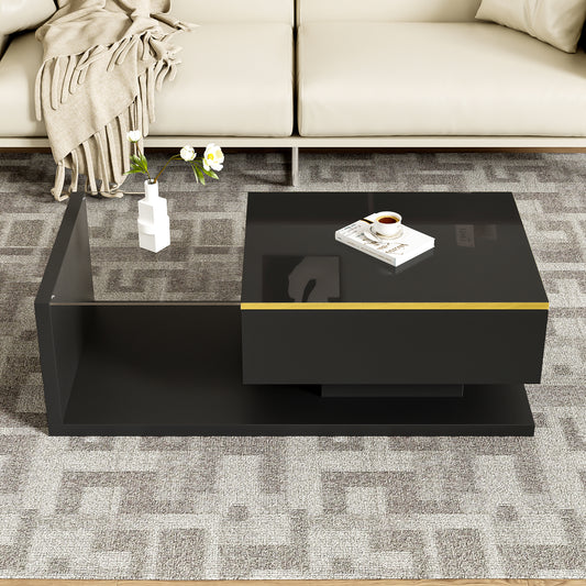 100 cm langer Couchtisch, Hochglanz-Schwarz. Beistelltische, Couchtische mit Glas und LED-Effekt