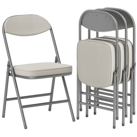 Gigab2b original image - Klappstuhl 4er Set Campingstuhl mit Gepolsteter Rückenlehne, Klappbar Bürostuhl mit Stahlrahmen, Küchenstuhl mit Polster bis 120 kg belastbar für Gäste, Büro, Camping, Cremeweiß