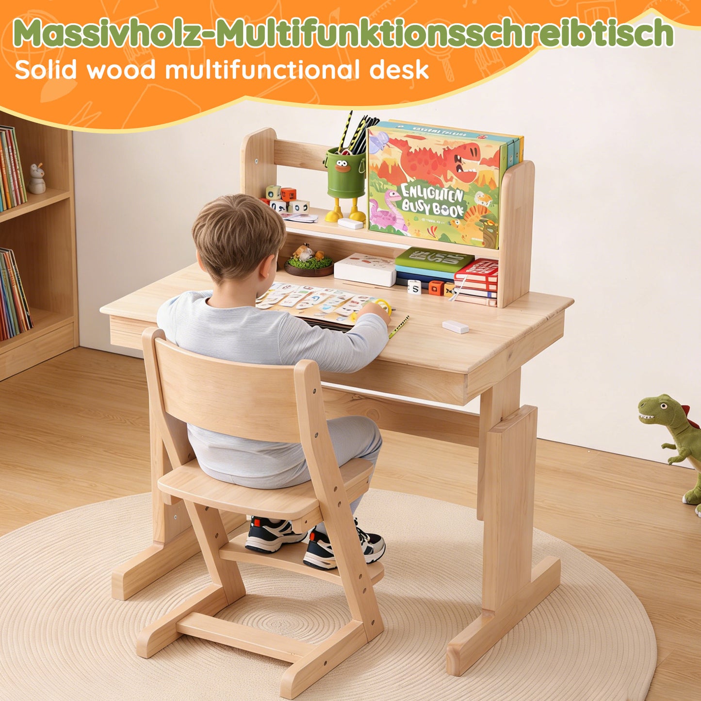 Adjustable Solid Wood Multifunctional Desk for Kids