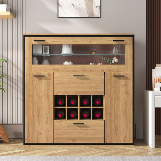 Gigab2b original image - Sideboard, Eleganter Weinschrank mit Doppeltüren, Glasregal und Weinhalterung - Perfekte Aufbewahrung in einem stilvollen Sideboard