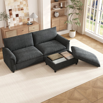 Modulares Cloud-Sectional-Sofa, komfortables Ecksofa für das Wohnzimmer, modernes Deep-Seat-Design, übergroßes Cloud-Sofa, mit 1 beweglichen Fußhocker, hohe Rückenlehne, Schwarz, B216 × H82 × T77 cm
