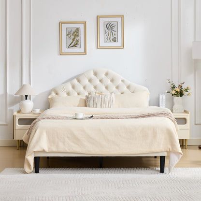 Full Size Upholstered Platform Bed Frame with Adjustable Headboard, Velvet Single Bed with Wood Slat