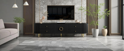 TV-Schrank, Lowboard, dreidimensionale Wellenstruktur, abgerundete Kanten, MDF-Korpus, Aluminiumgriffe, Eisenfüße, fester Einlegeboden, Kabeldurchlass, Wohnzimmer