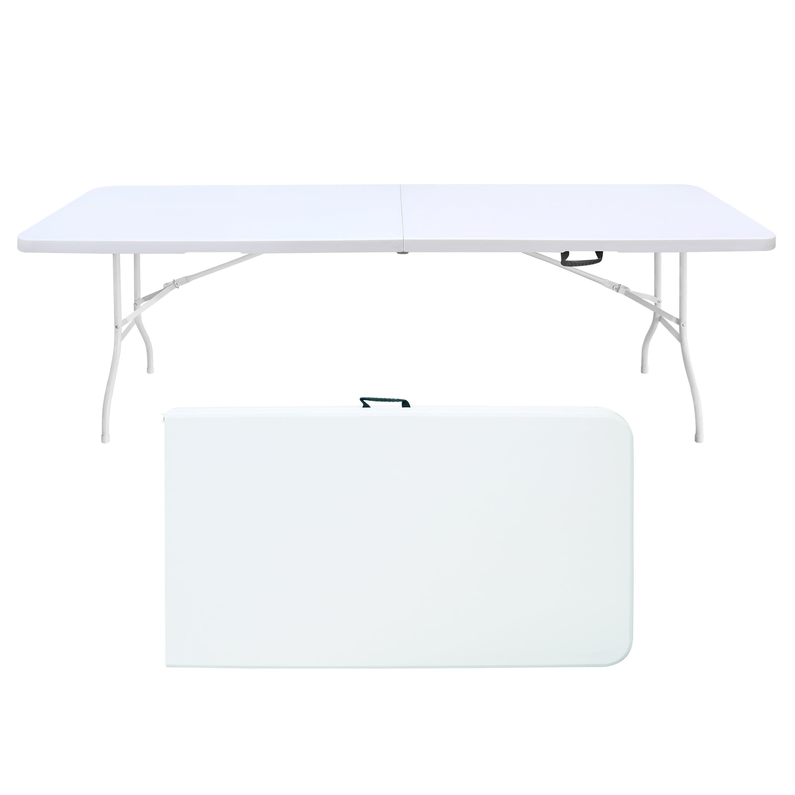 244cm Portable Heavy Duty Folding Table with Handle, Foldable Table, Multi-Functional Fold up Table for Camping Picnic Parties Indoor/Outdoor, Capacity Weight 135KG (White)
