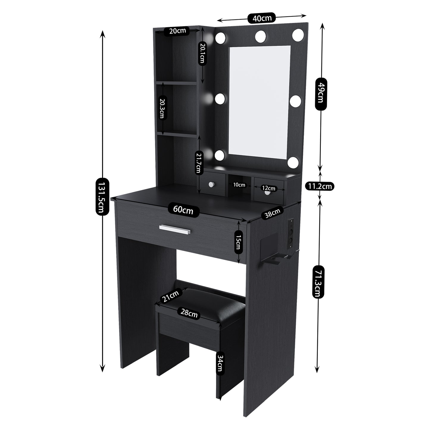 Small Makeup Vanity with Mirror and Adjustable LED Lighting