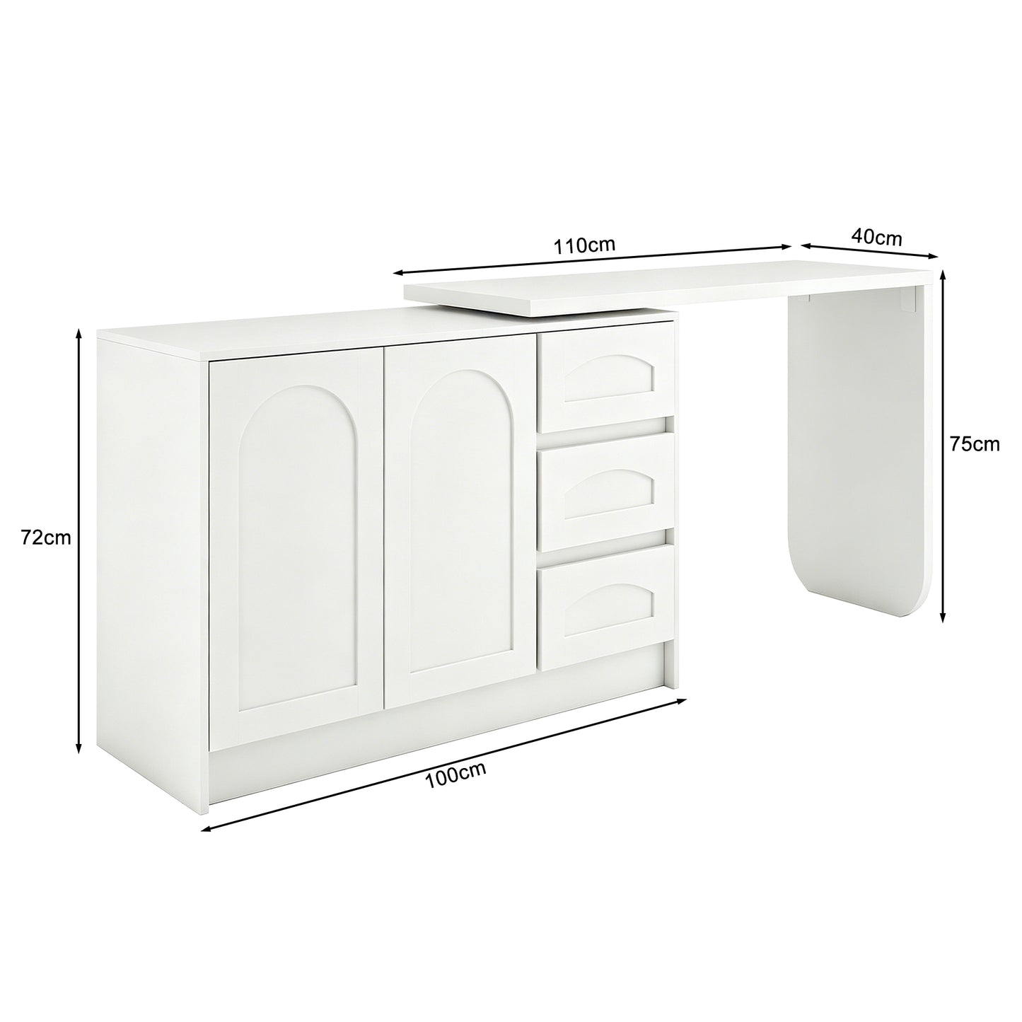 Schreibtisch Drehbar 360°, Moderner L-Form Eckschreibtisch Weiß mit 3 Schubladen und Schrank, Platzsparender Computertisch Arbeitstisch für Home Office & Arbeitszimmer-H75/B110-170/T40cm