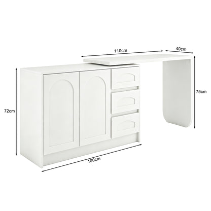 Schreibtisch Drehbar 360°, Moderner L-Form Eckschreibtisch Weiß mit 3 Schubladen und Schrank, Platzsparender Computertisch Arbeitstisch für Home Office & Arbeitszimmer-H75/B110-170/T40cm