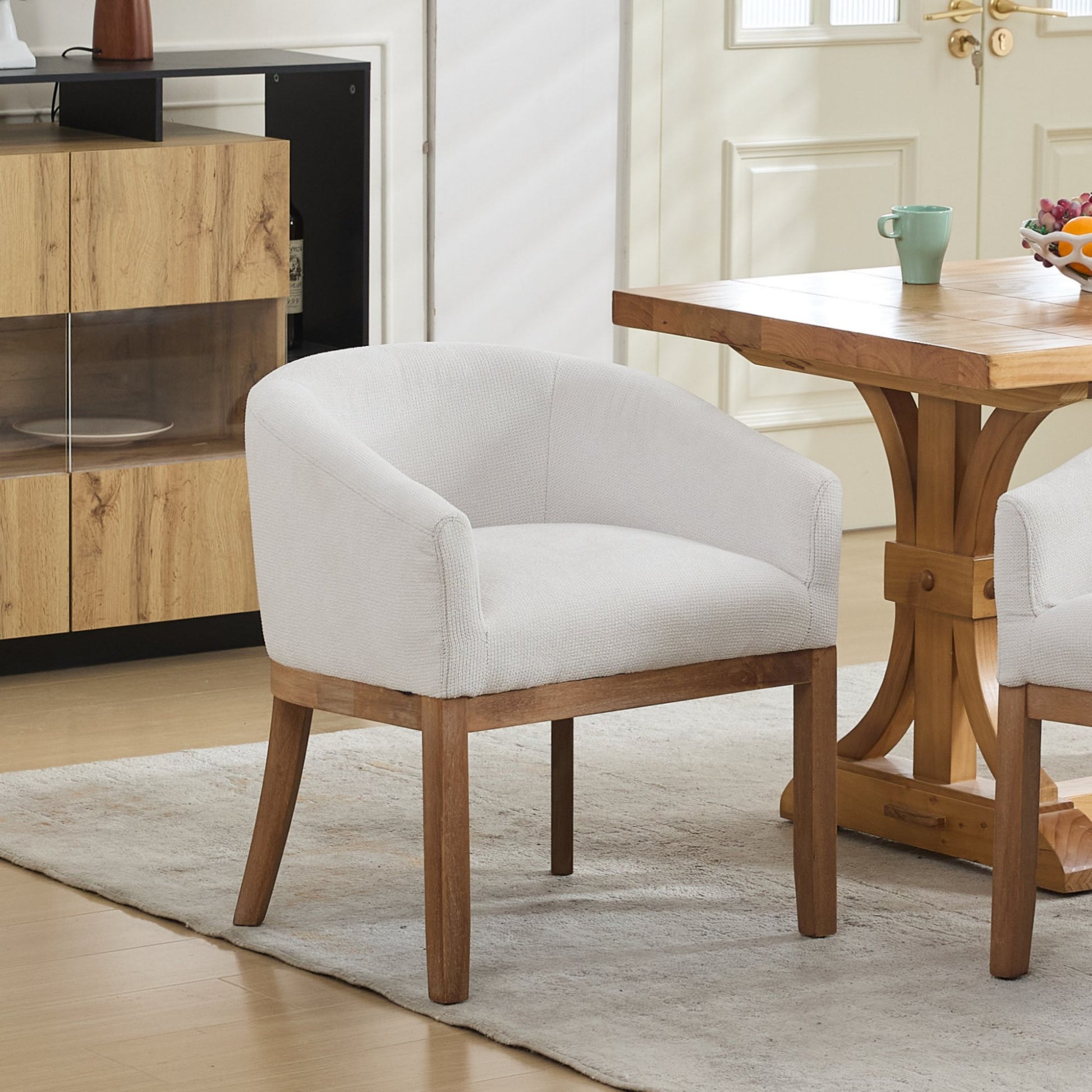 Gigab2b original image - Mid Century Modern Upholstered Barrel Dining Chairs with Arms,Farmhouse Linen Kitchen & Dining Room Chairs with Natural Hardwood Frame, 19" W Accent Chairs for Living Room,Single Pack,Beige,DE1891BG