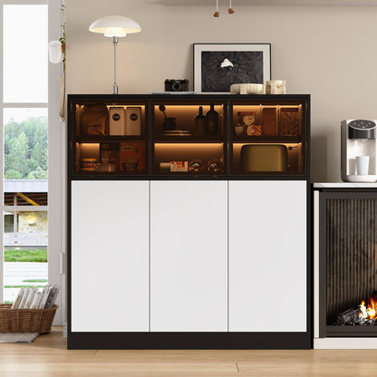 Gigab2b original image - Sideboard,Küchenschrank, Aufbewahrungsschrank. Geeignet für Wohnzimmer, Küche, Esszimmer, mit Beleuchtung, 3 Glastüren, 3 weiße Türen, 100 x 40 x 105 cm, (Old Sku: N657P36865556S)