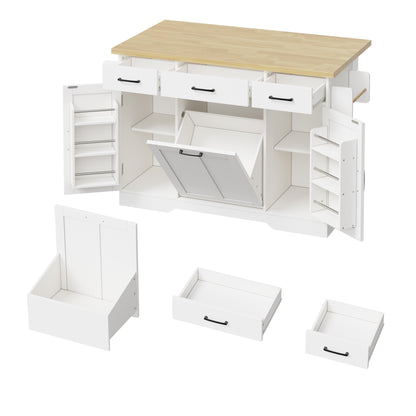 Mobile Kücheninsel mit klappbarer Arbeitsplatte, Küchenwagen, Stauraumschrank, Müllschrank, Buffetschrank mit Gewürzregal, Schublade und Rollen, 120 × 45 (70) × 87 cm