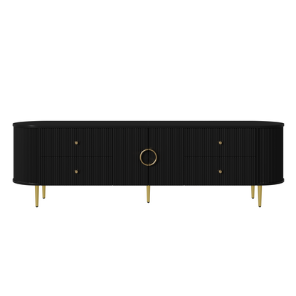 TV-Schrank, Lowboard, dreidimensionale Wellenstruktur, abgerundete Kanten, MDF-Korpus, Aluminiumgriffe, Eisenfüße, fester Einlegeboden, Kabeldurchlass, Wohnzimmer