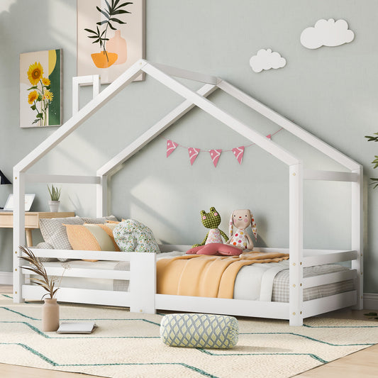 Gigab2b original image - Kinderbett Hausbett mit Schornstein Rausfallschutz Robuste Lattenroste,Kiefernholz Haus Bett for Kids 90 x 200 cm ohne Matratze Weiß