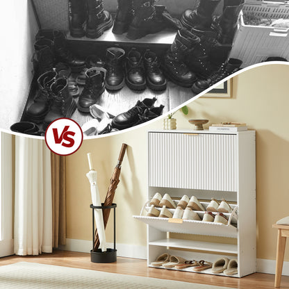 80 x 24 cm Schuhschrank mit Nutfront – Höhenverstellbar mit Kippschutz und Dekotisch für den Flur, in Weiß