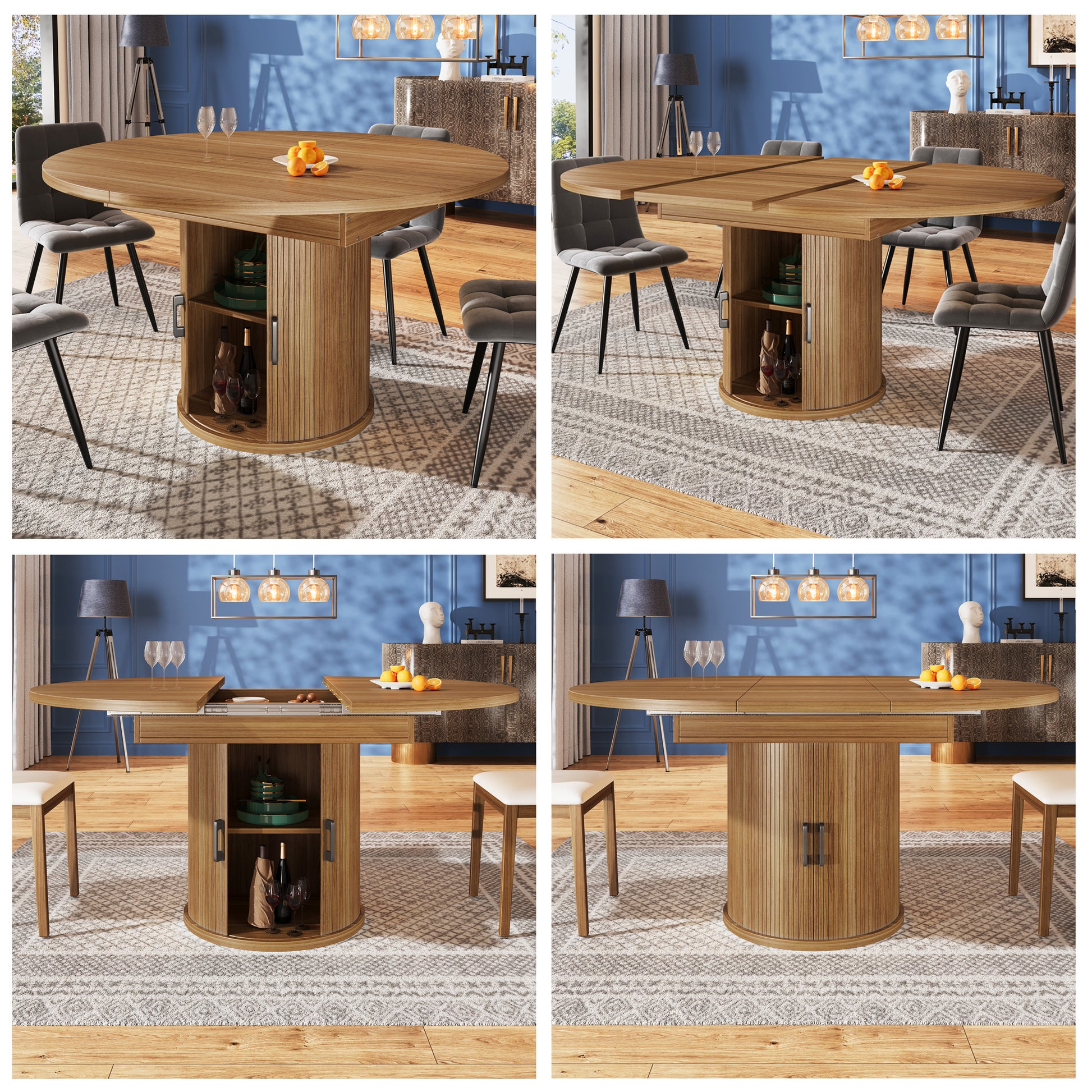 Gigab2b original image - Esstisch ausziehbar, 	Esszimmertisch, Küchentisch, balkontisch, ausziehbare Tischplatte Runder Esstisch, ausziehbar zu oval, 118-158 cm, Platz für bis zu 6 Personen, Walnut/Schwarz