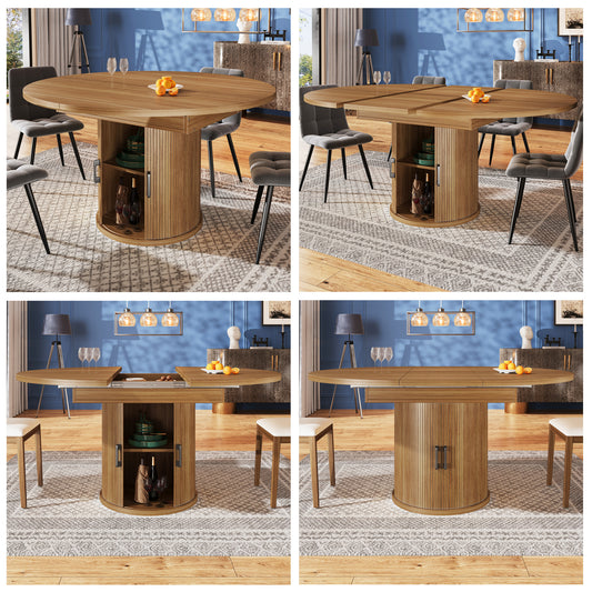 Gigab2b original image - Esstisch ausziehbar, 	Esszimmertisch, Küchentisch, balkontisch, ausziehbare Tischplatte Runder Esstisch, ausziehbar zu oval, 118-158 cm, Platz für bis zu 6 Personen, Walnut/Schwarz