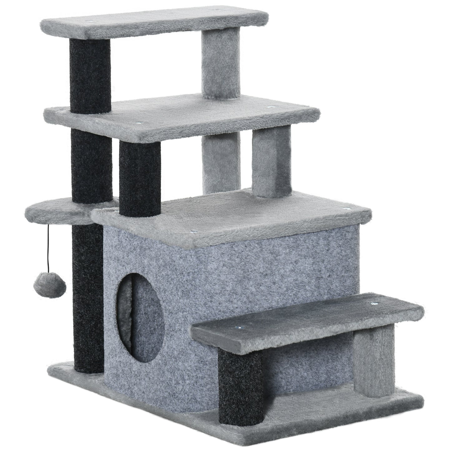 Gigab2b original image - Haustiertreppe 3/4-stufige Katzentreppe mit Schlafhöhle & Spielball, Plüschbezug, stabile Spanplatte für Katzen