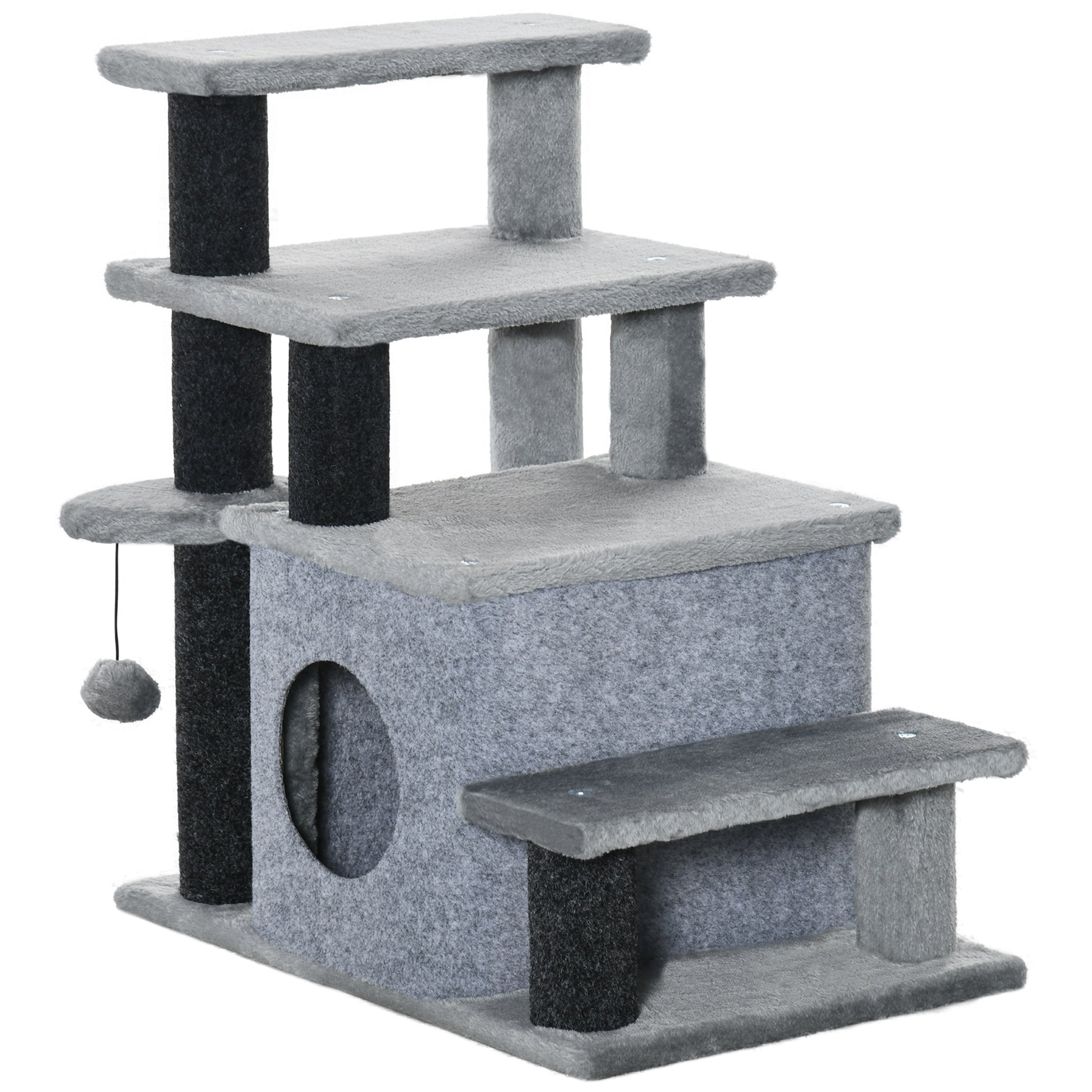 Gigab2b original image - Haustiertreppe 3/4-stufige Katzentreppe mit Schlafhöhle & Spielball, Plüschbezug, stabile Spanplatte für Katzen
