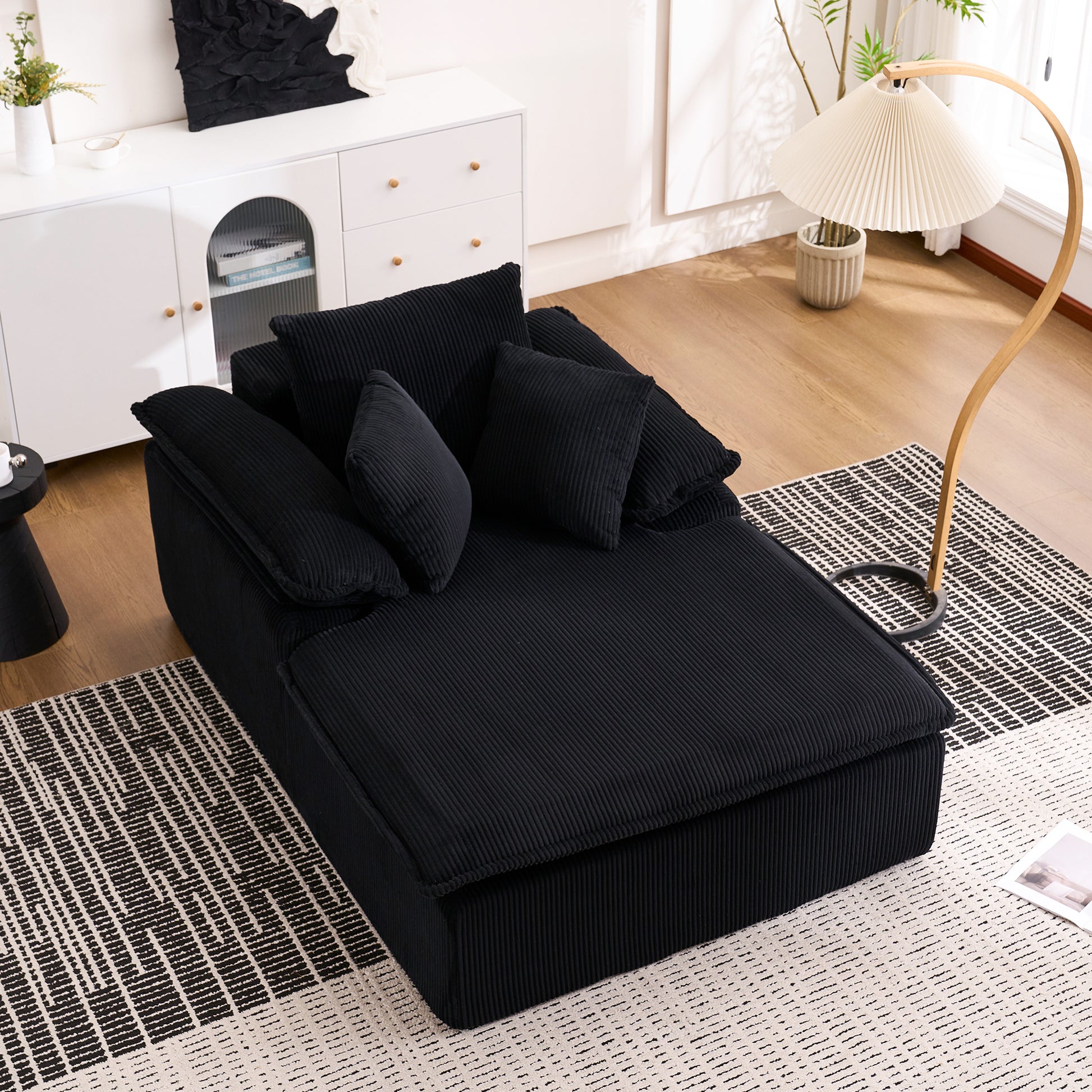 A 46cm high reclining sofa, designed in an indoor style, with a frameless design. A more comfortable reading reclining sofa, equipped with wide armrests, no need for installation.