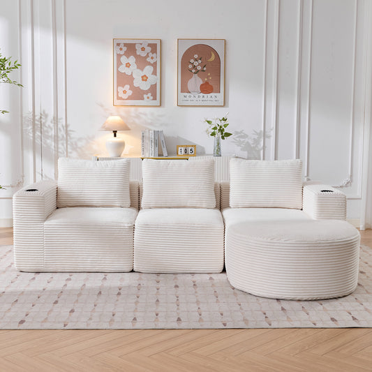 265cm wide fully compressed sofa with three pillows (feather pillow+two plastic cup holders) - comfortable double sofa suitable for small living rooms, apartments, and offices
