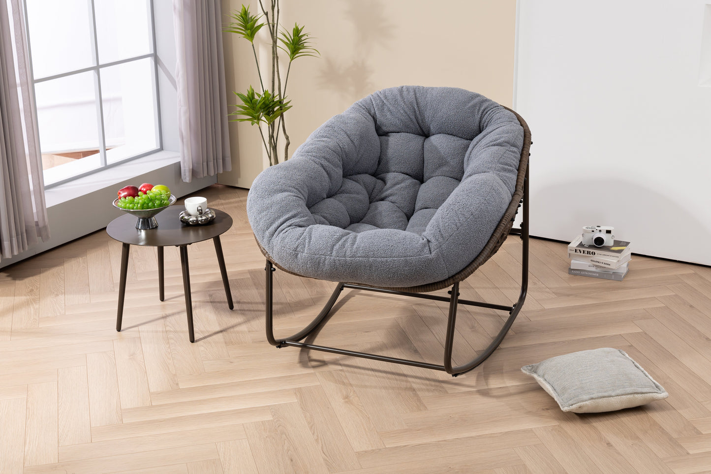 Gigab2b original image - Outdoor Rattan Rocking Chair,Padded Cushion Rocker Recliner Chair Outdoor for Front Porch, Living Room, Patio, Garden, Gray