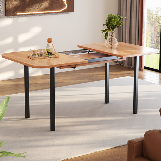 Gigab2b original image - Klassischer ausziehbarer Esstisch in Holzfarbe 120 cm, Teleskoplänge bis 160 cm, Tisch in naturfarbe, moderner minimalistischer Stil, hochfeste Legierungsstütze, geeignet für 4-6 Personen