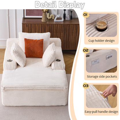 Sleeping sofa boneless floor sofa modern cloud sofa with chaise lounge, comfortable couch for living room with 3 cushions & 1 blanket, no assembly required, beige