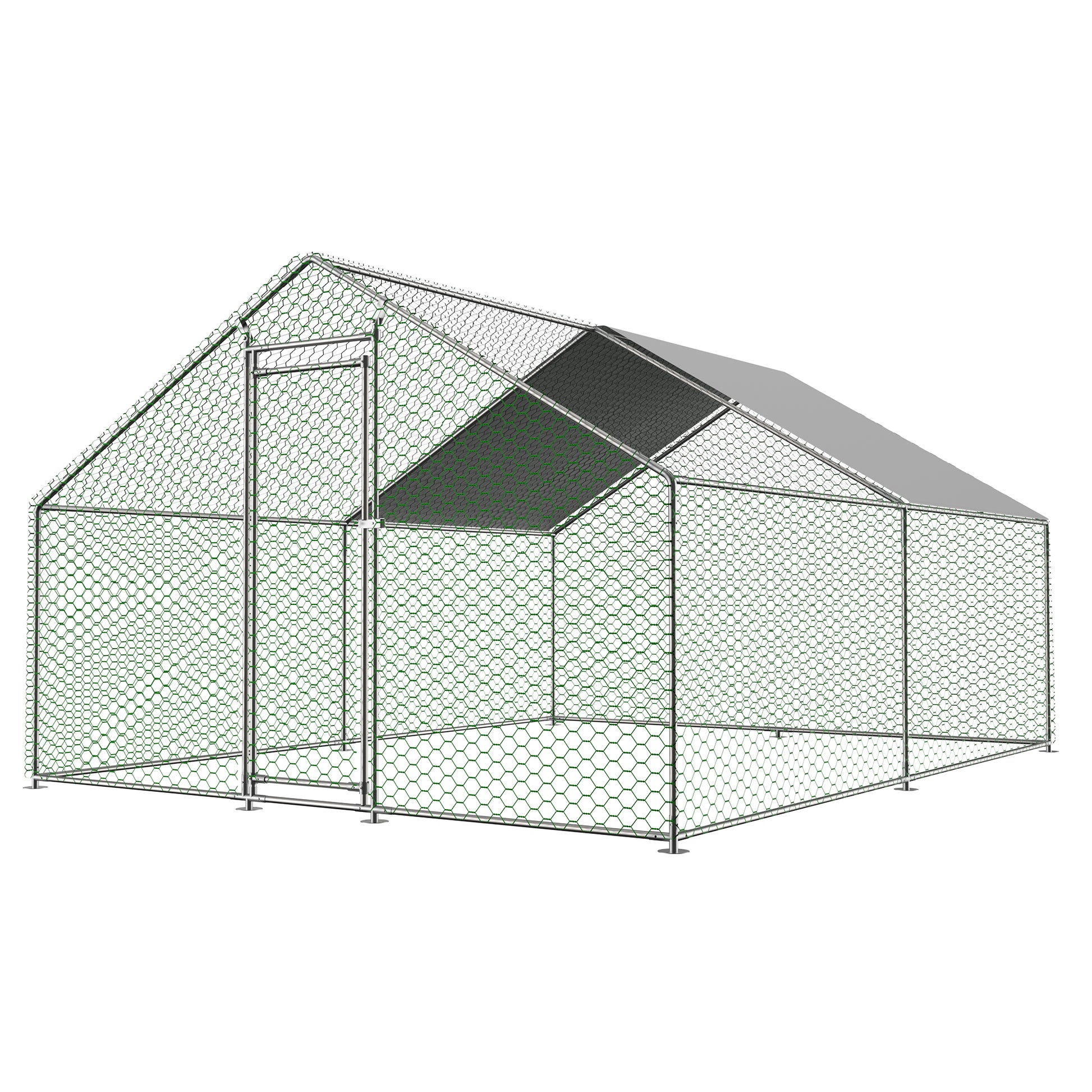 Gigab2b original image - Freilaufgehege Hühnerstall 3x4x2m mit Sicherheitsschloss und Wasserdichtes PE-Tuch, Freilaufgehege aus Metall für Hühner, Kaninchen und weitere Kleintiere
