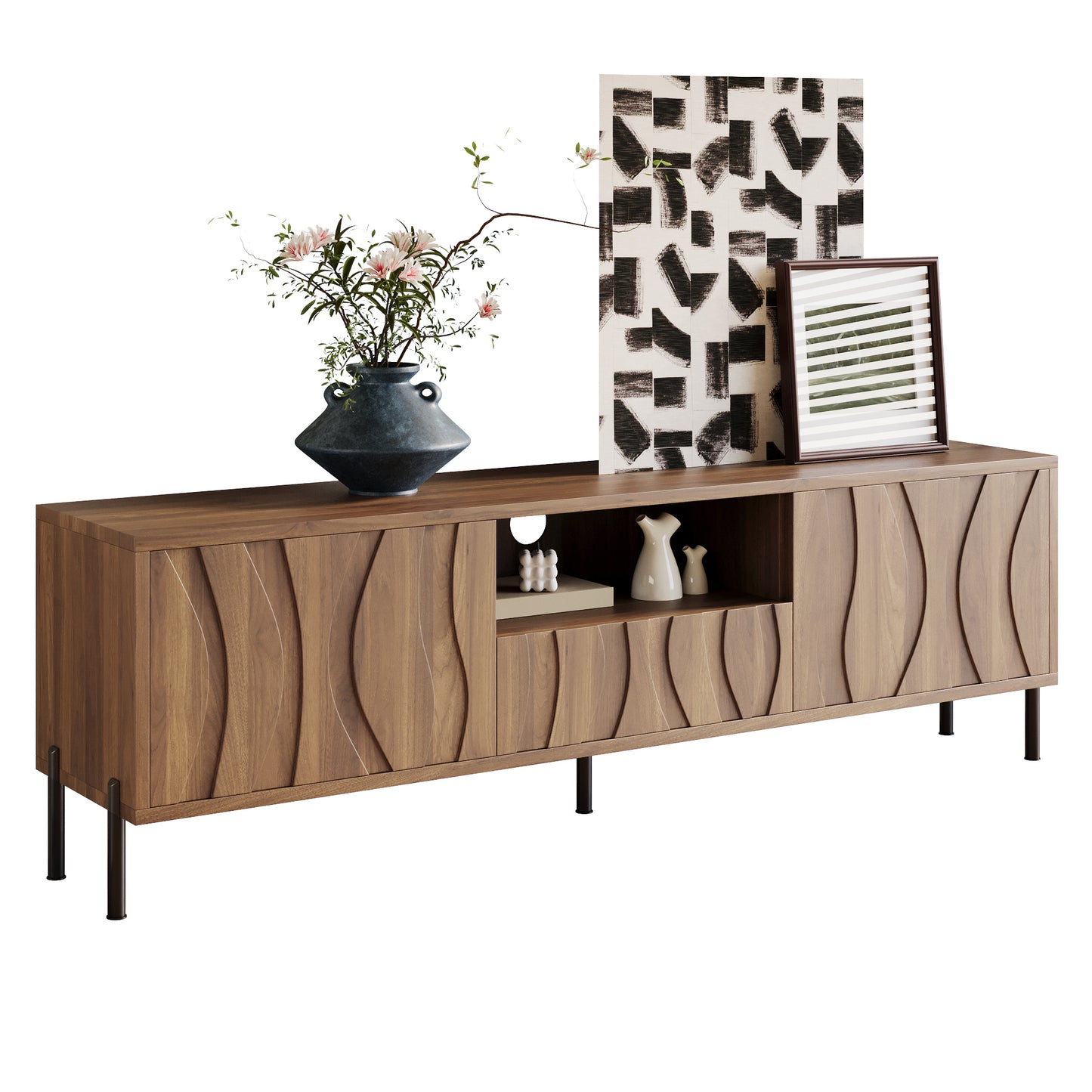 Gigab2b original image - TV-Schrank mit drei Türen. Niedriger Schrank, Wohnzimmermöbel, Maße: 160 x 35 x 46 cm (Länge x Breite x Höhe).