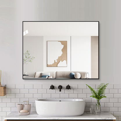 60x80cm Badezimmerspiegel mit Schwarzem Aluminiumrahmen, Kupferfreier HD-Wandspiegel, Horizontal & Vertikal montierbar, Für Bad, Flur und Ankleidezimmer