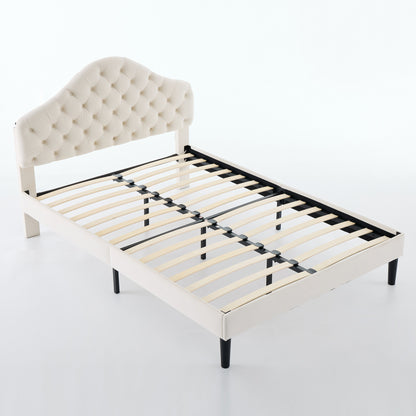 Full Size Upholstered Platform Bed Frame with Adjustable Headboard, Velvet Single Bed with Wood Slat