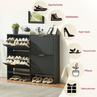 120 x 24 cm Schuhschrank mit Nutfront – Höhenverstellbar mit Kippschutz und Dekotisch für den Flur, in Schwarz