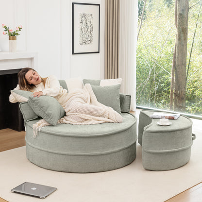Rundes Sofa mit 5 Kissen und Hocker für Wohnzimmer und Schlafzimmer, Grün