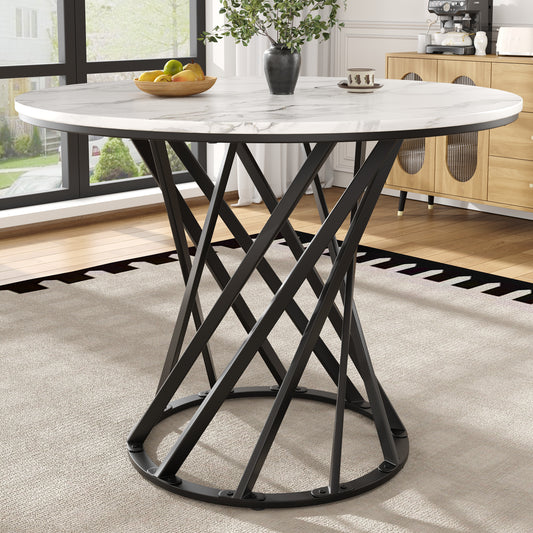 Gigab2b original image - Runder Esstisch (80×80×76cm), Küchentisch,, Runder Kaffeetisch für 4,geeignet für Esszimmer, Wohnzimmer,Tischbeine aus Metall,MDF marmorierte Tischplatte, Schwarze Tischbeine