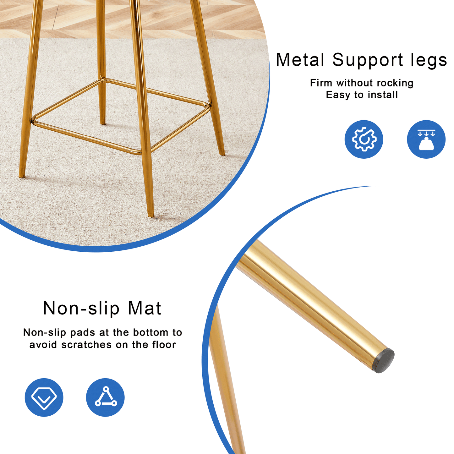 Transparente Barhocker Set, 2er Pack, mit Metallgestell in Silber/Gold/Schwarz, Moderne Design-Stühle für Küche, Bar oder Esszimmer (Nur Stühle, ohne Tisch)