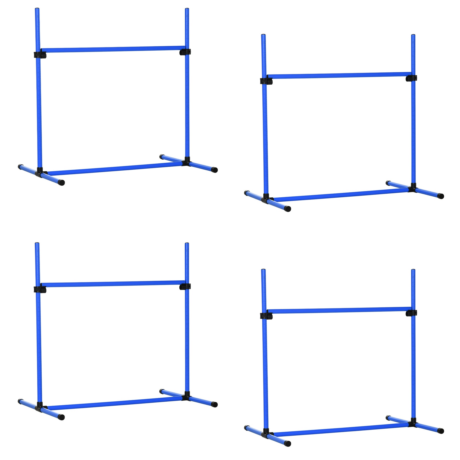Agility-Set für Hunde 4-teilig 99x65x94 cm höhenverstellbar mit 2 Hürdenstangen 2 Slalomstangen & 4 Bodenstangen aus Kunststoff Blau