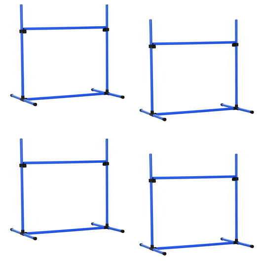 Agility-Set für Hunde 4-teilig 99x65x94 cm höhenverstellbar mit 2 Hürdenstangen 2 Slalomstangen & 4 Bodenstangen aus Kunststoff Blau