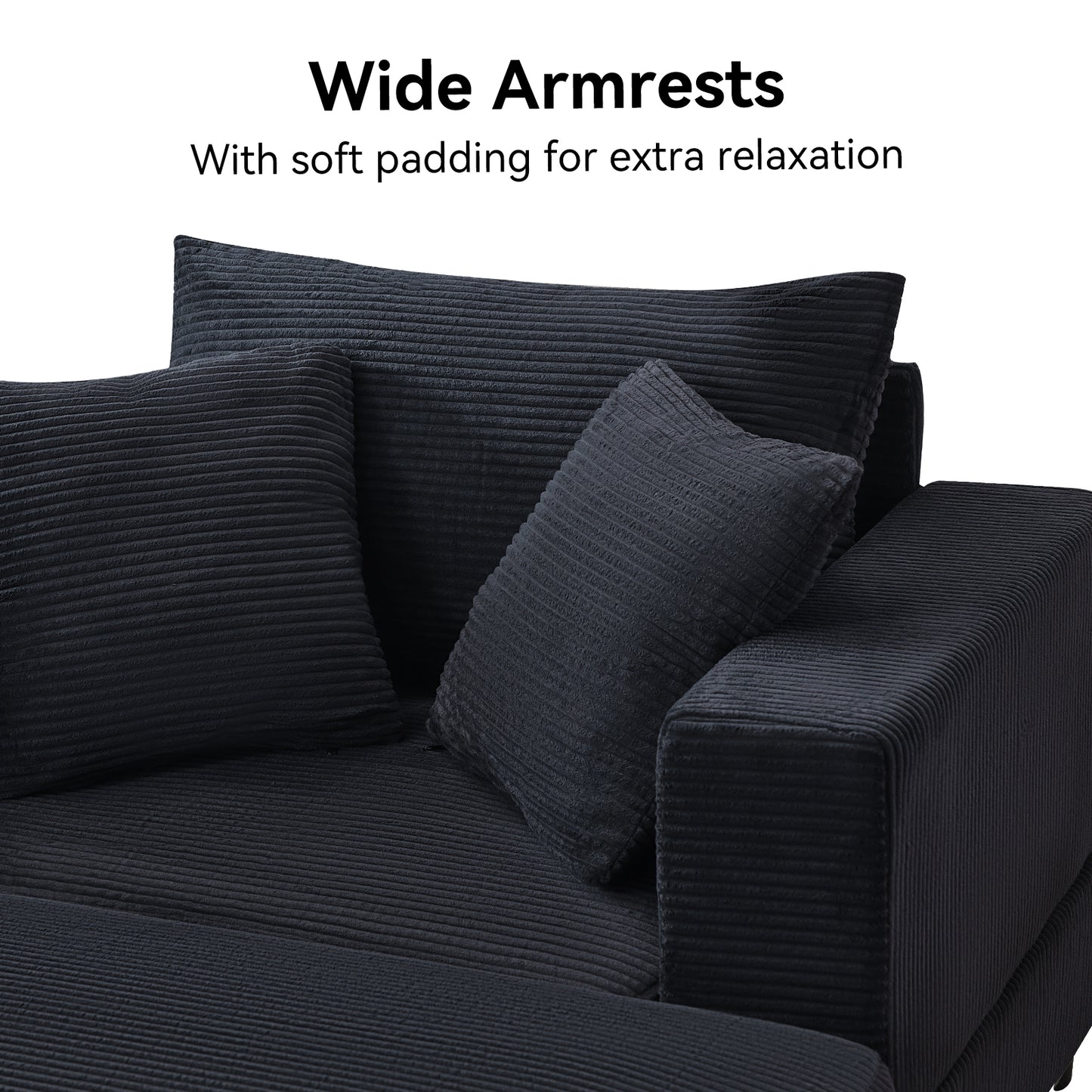 Chaiselongue mit Fußablage & Stauraum, Lounge-Sofa mit 3 Kissen für Wohnzimmer & Schlafzimmer – Schwarz