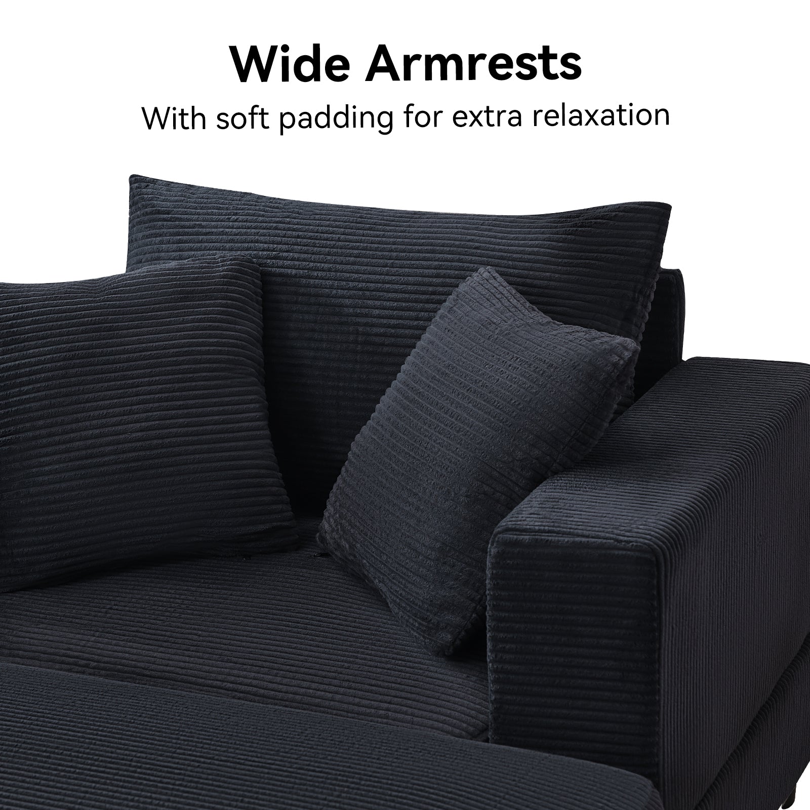 Chaiselongue mit Fußablage & Stauraum, Lounge-Sofa mit 3 Kissen für Wohnzimmer & Schlafzimmer – Schwarz