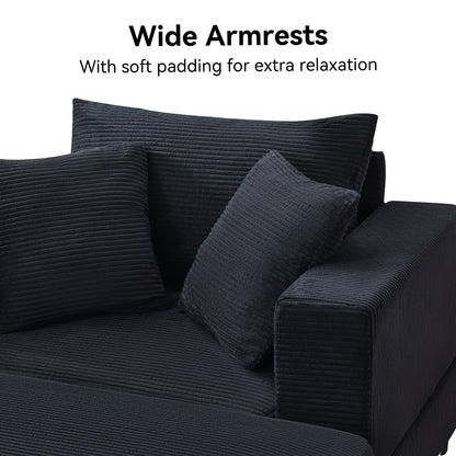 Chaiselongue mit Fußablage & Stauraum, Lounge-Sofa mit 3 Kissen für Wohnzimmer & Schlafzimmer – Schwarz