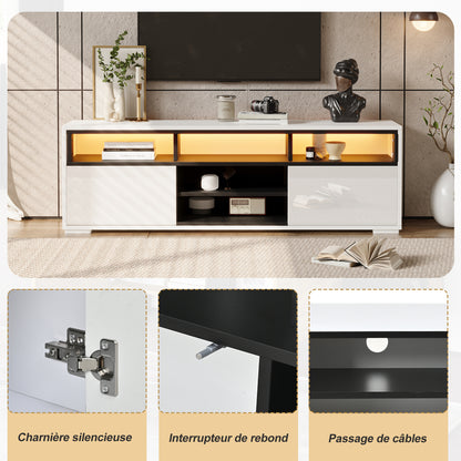 150 × 35 × 50 cm LED-TV-Bank aus Hochglanz-Spanplatte, Modernes Lowboard mit Stauraum für kleine Wohnzimmer,Unterschrank mit zwei Türen,8 Lagerräume,Speziell für kleine Wohnungen konzipiert