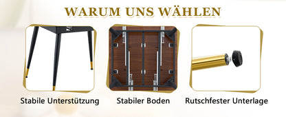 Moderner Ausziehbarer Esstisch, Verwandelt sich von Rund zu Oval, MDF-Platte in Schwarz/Nussbaum mit Gold-Akzenten, Stabile Metallbeine, Platzsparend für Küche & Esszimmer