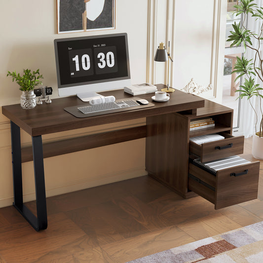135 x 54 cm moderner Schreibtisch im minimalistischen Stil, MDF-Schreibtischplatte mit hochwertigem Stahlrohr, super belastbar, multifunktionales Aufbewahrungsdesign, geräuschlose Schublade, Ordnersch