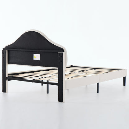 Full Size Upholstered Platform Bed Frame with Adjustable Headboard, Velvet Single Bed with Wood Slat