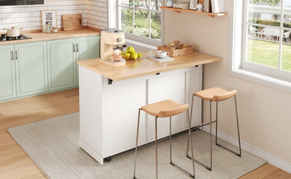 Rolling Cake Island with Foldable Worktop and Cabinet Storage