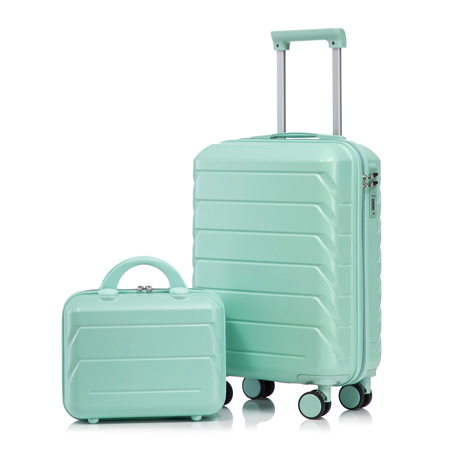 14"/19" 2-teiliges ABS-Spinner-Kofferset mit Zahlenschloss & 14" Kosmetiktasche (Mintgrün)