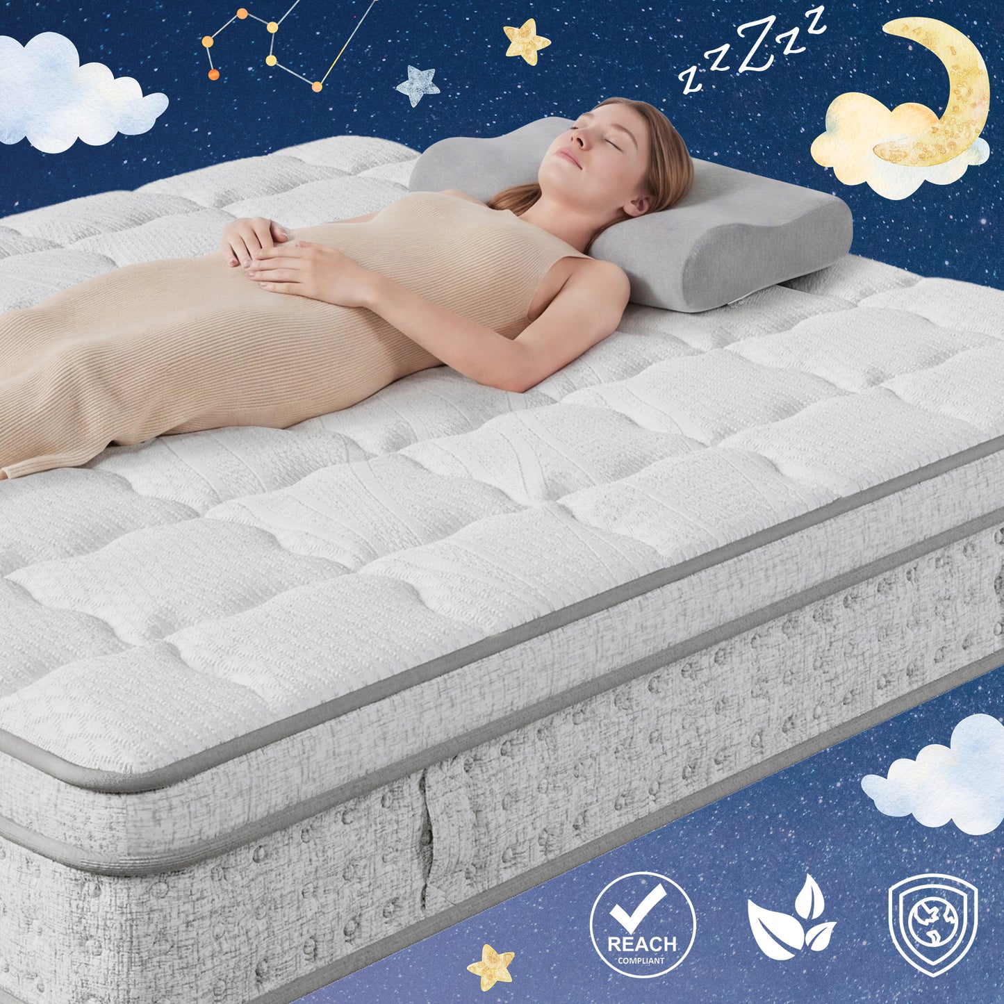 7-Zonen Taschenfederkernmatratze 140x200 cm H3, 25cm Hohe Kaltschaum Hybrid-Matratze, Ergonomische Körperanpassung & Atmungsaktiv, OEKO-TEX Zertifiziert, Komfort-Doppelbett Matratze