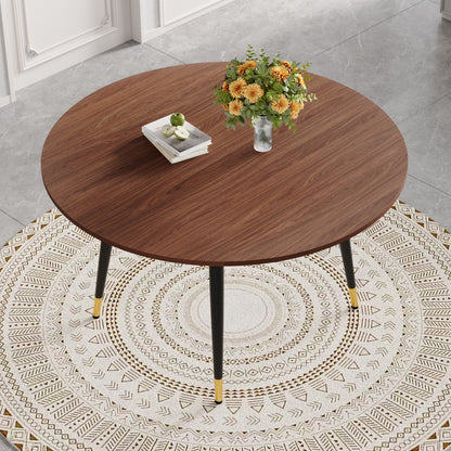 Moderner Ausziehbarer Esstisch, Verwandelt sich von Rund zu Oval, MDF-Platte in Schwarz/Nussbaum mit Gold-Akzenten, Stabile Metallbeine, Platzsparend für Küche & Esszimmer