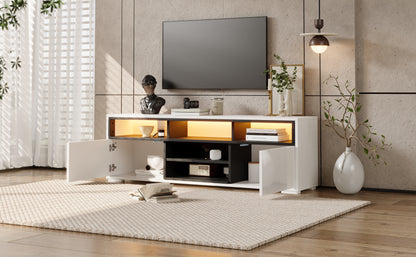 150 × 35 × 50 cm LED-TV-Bank aus Hochglanz-Spanplatte, Modernes Lowboard mit Stauraum für kleine Wohnzimmer,Unterschrank mit zwei Türen,8 Lagerräume,Speziell für kleine Wohnungen konzipiert